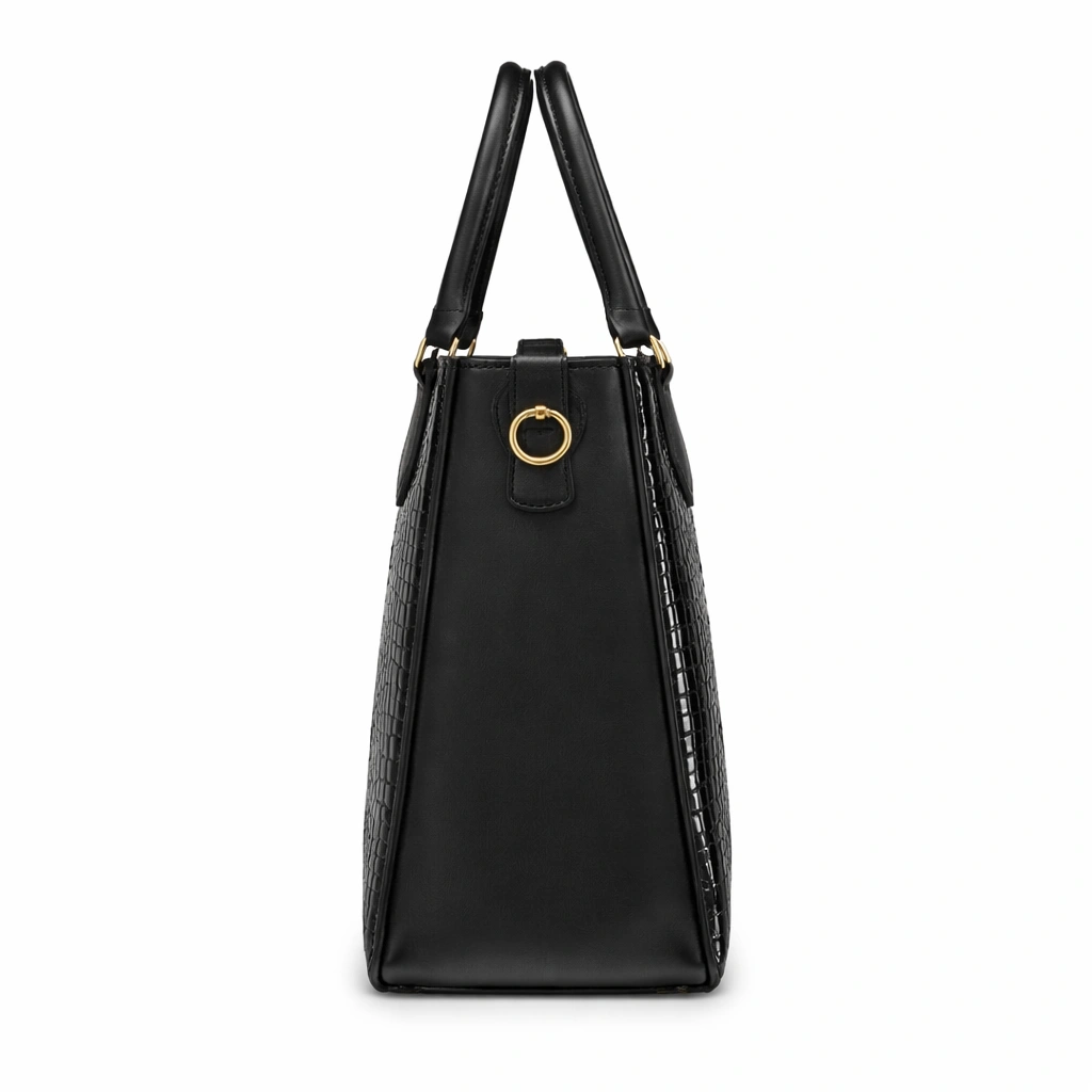 Luxury Croc Texture Women’s Tote Bag – Midnight Black Edition