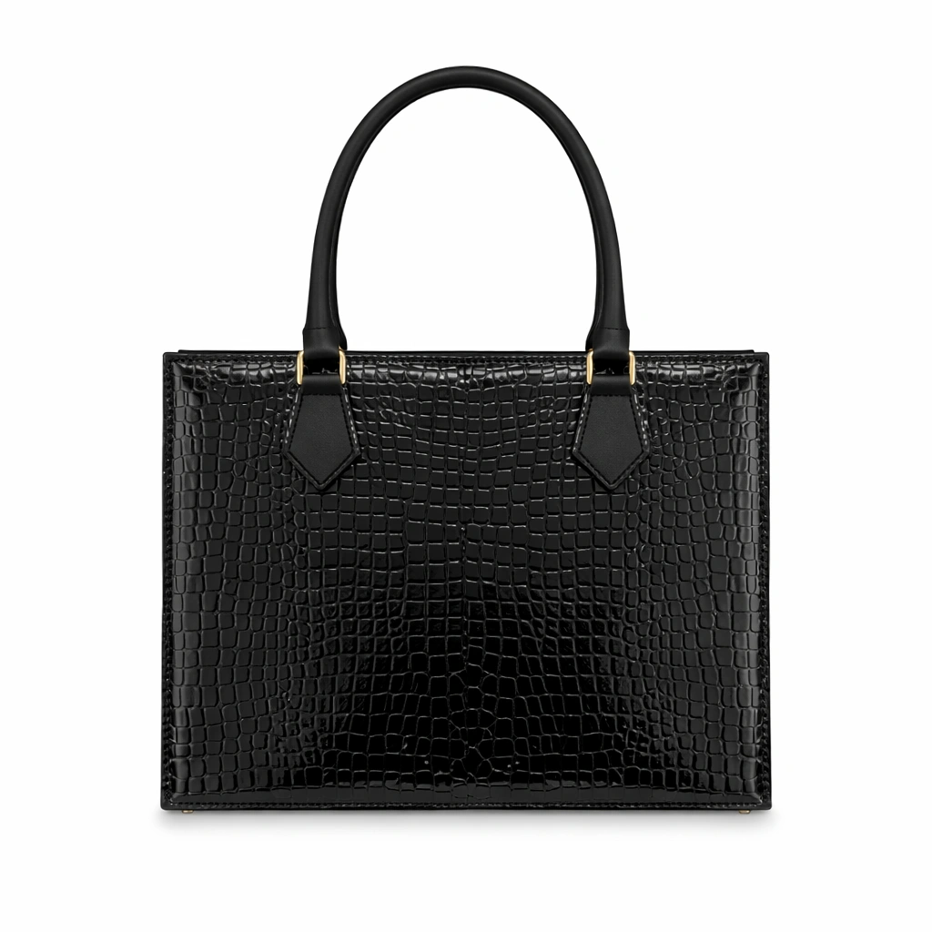 Luxury Croc Texture Women’s Tote Bag – Midnight Black Edition