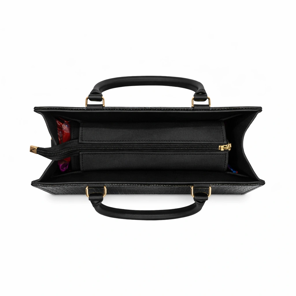 Luxury Croc Texture Women’s Tote Bag – Midnight Black Edition