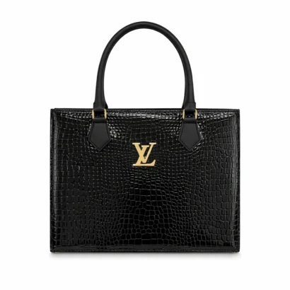 Luxury Croc Texture Women’s Tote Bag – Classic Black Edition