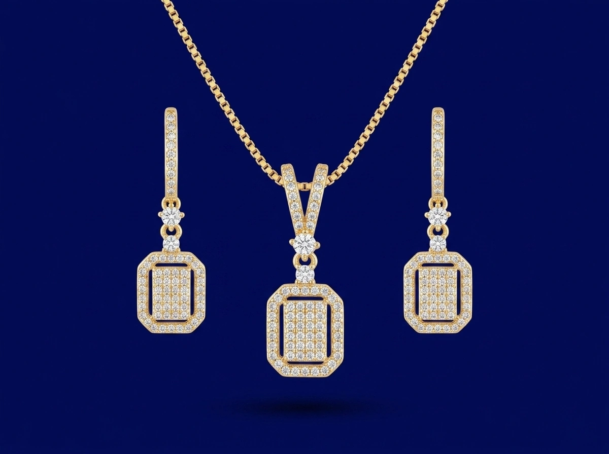 Luxury Gold Plated Geometric Jewelry Set (Pendant Necklace & Earrings) (1)