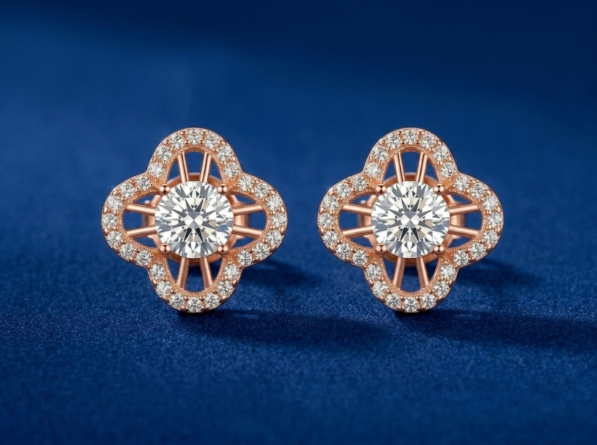 Luxury Rose Gold Plated Clover Jewelry Set (Ring, Pendant Necklace & Earrings)