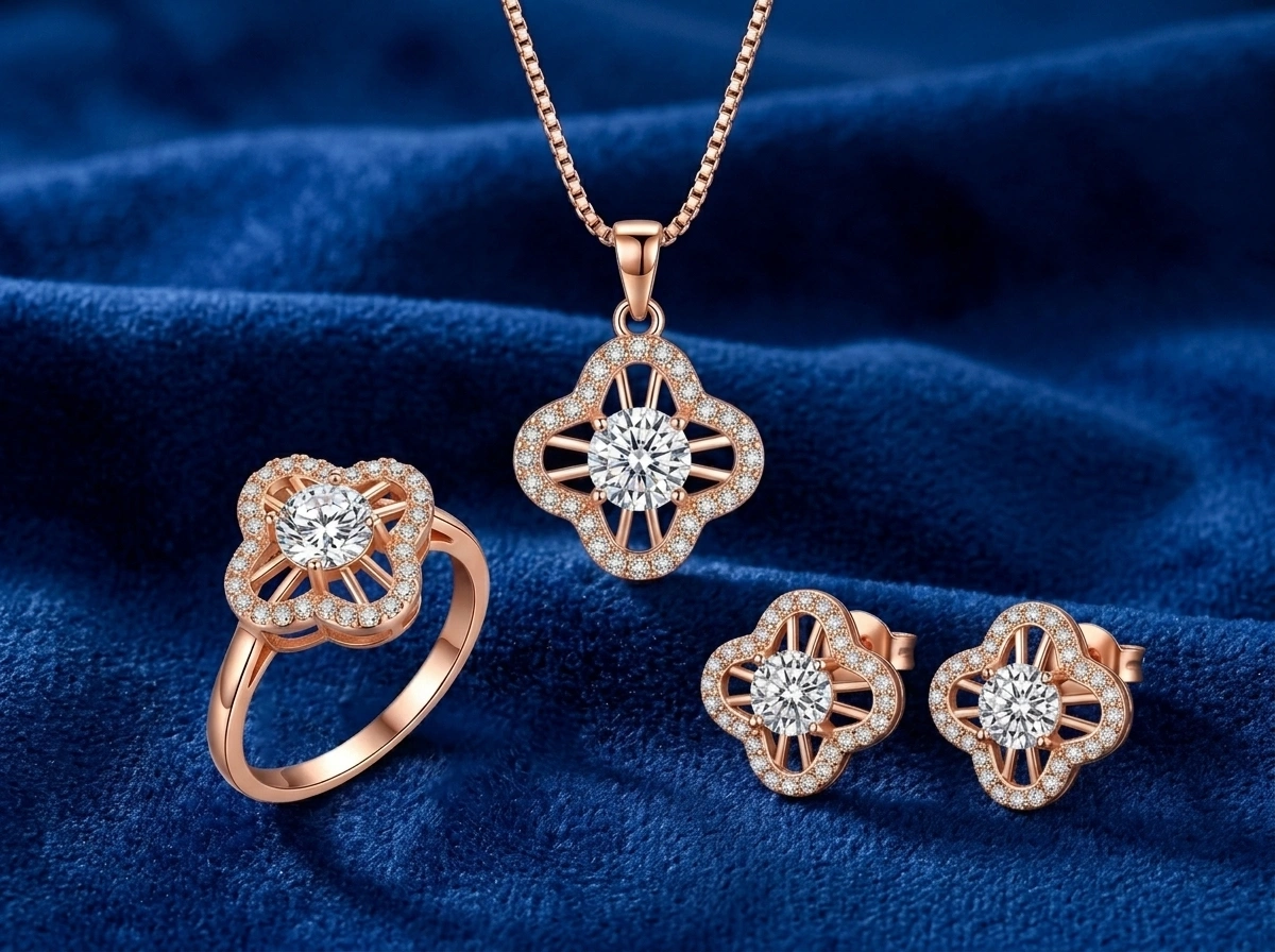 Luxury Rose Gold Plated Clover Jewelry Set (4)