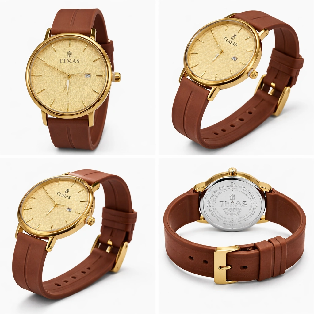 TIMAS Classic Gold Quartz Watch – Brown Strap Luxury Minimal Desig (1)