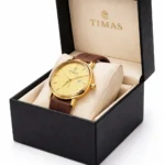 TIMAS Classic Gold Quartz Watch – Brown Strap Luxury Minimal Design