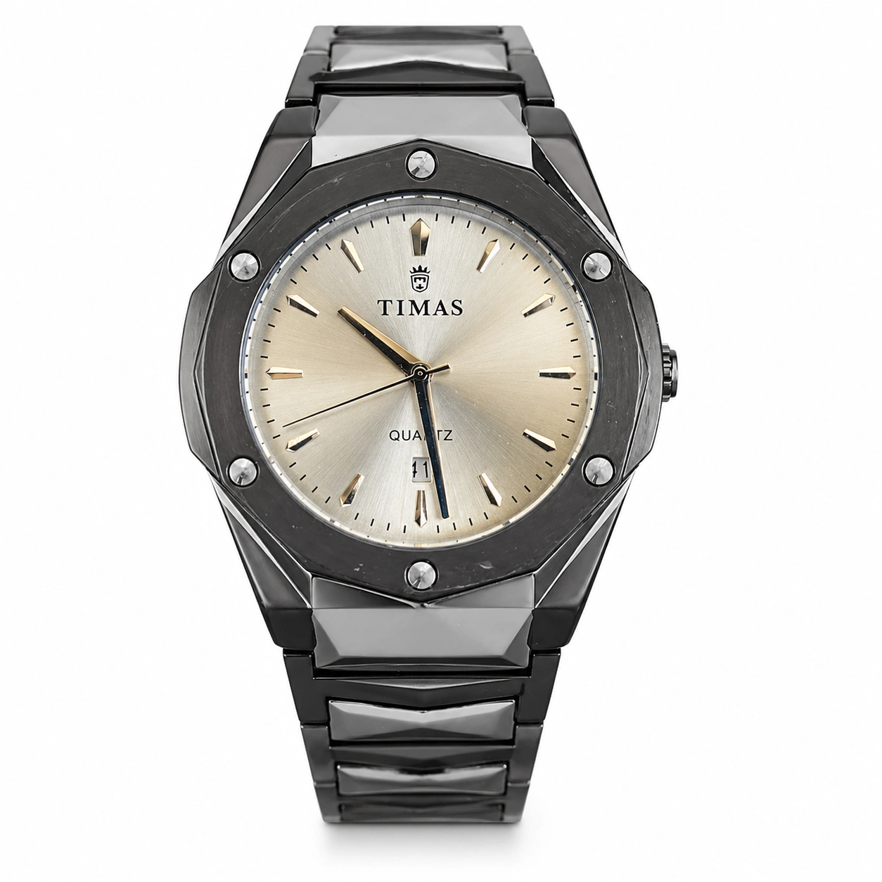 TIMAS Octagon Gunmetal Steel Watch – Champagne Dial Luxury Edition (1)