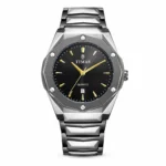 TIMAS Octagon Steel Quartz Watch – Black Dial with Gold Markers
