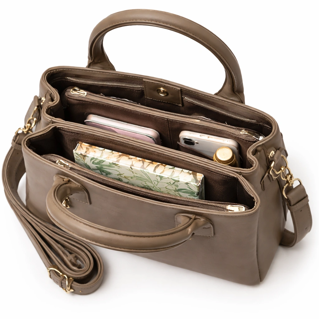 Classic Elegance Women’s Handbag – Taupe Brown Edition