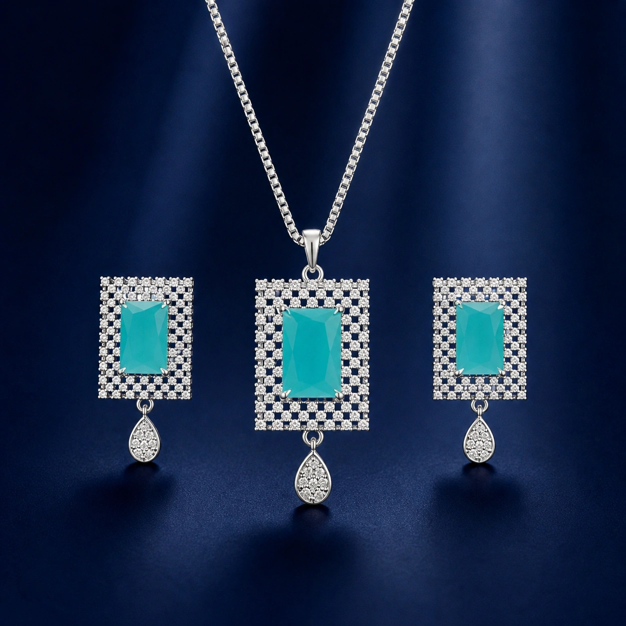 Elegant Turquoise Crystal Jewelry Set with Pendant Necklace (1)