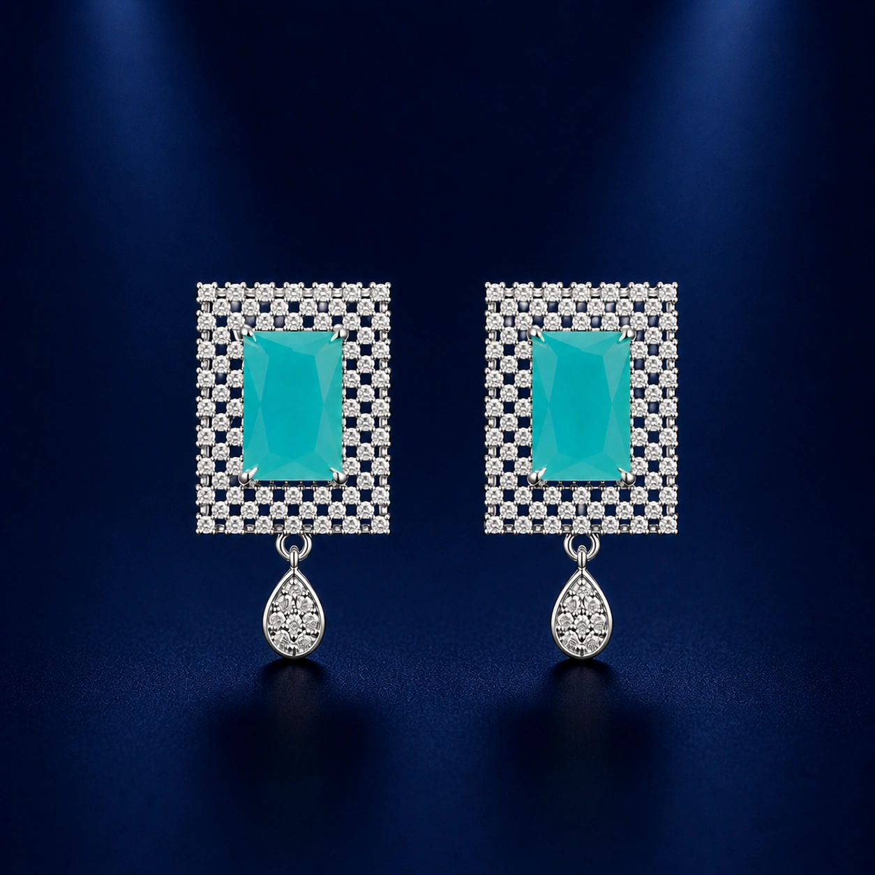 Elegant Turquoise Crystal Jewelry Set with Pendant Necklace & Drop Earrings
