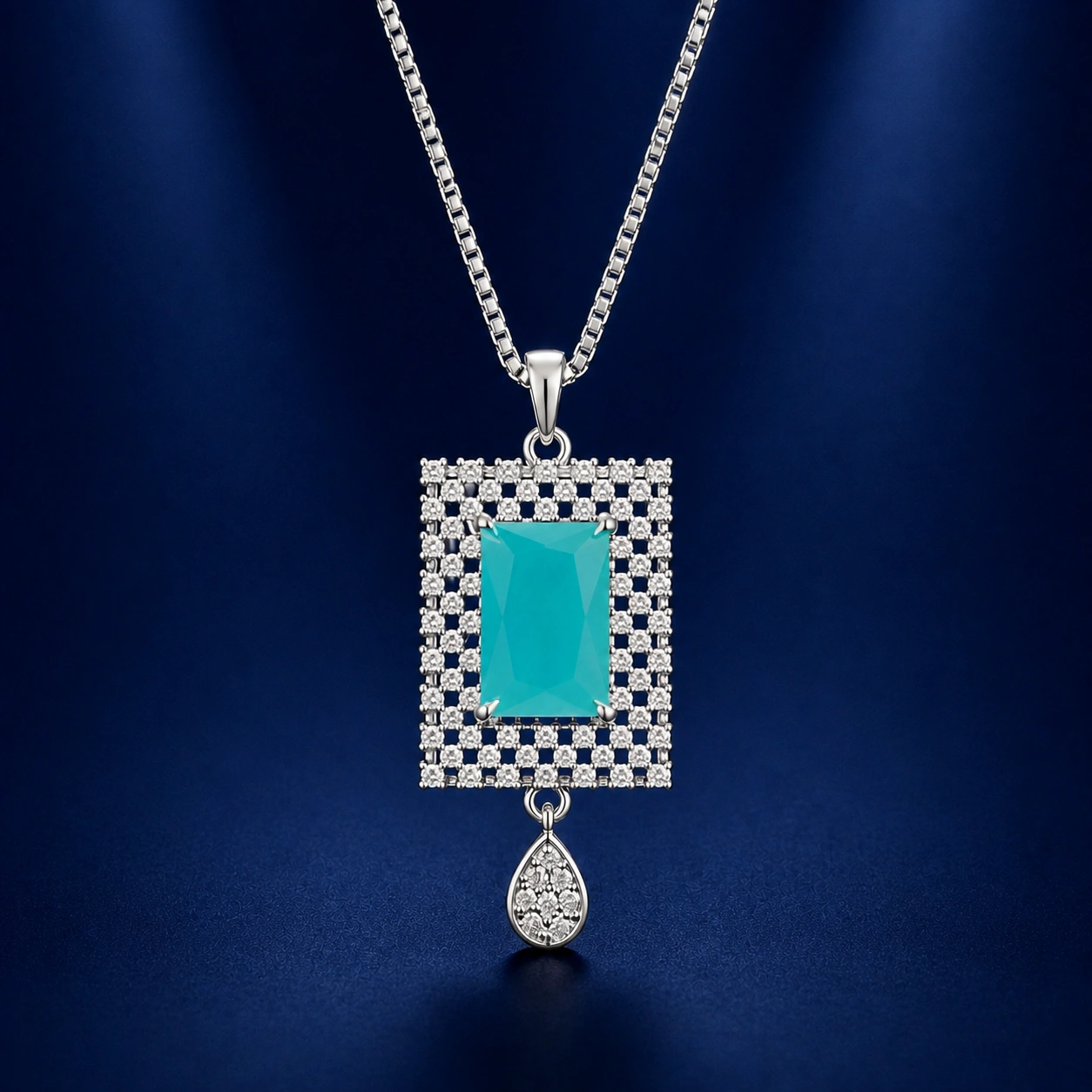 Elegant Turquoise Crystal Jewelry Set with Pendant Necklace & Drop Earrings