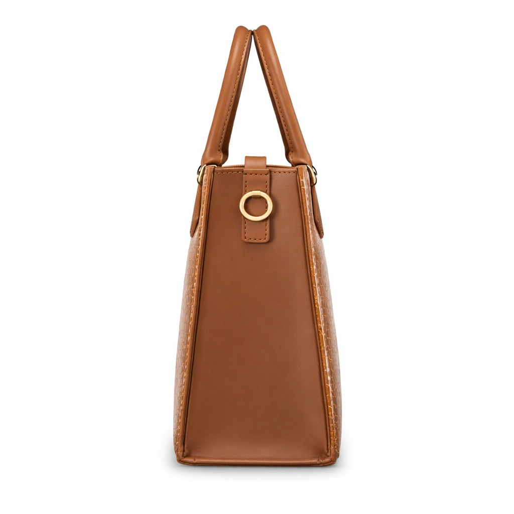 Luxury Croc Texture Women’s Tote Bag – Caramel Brown Edition