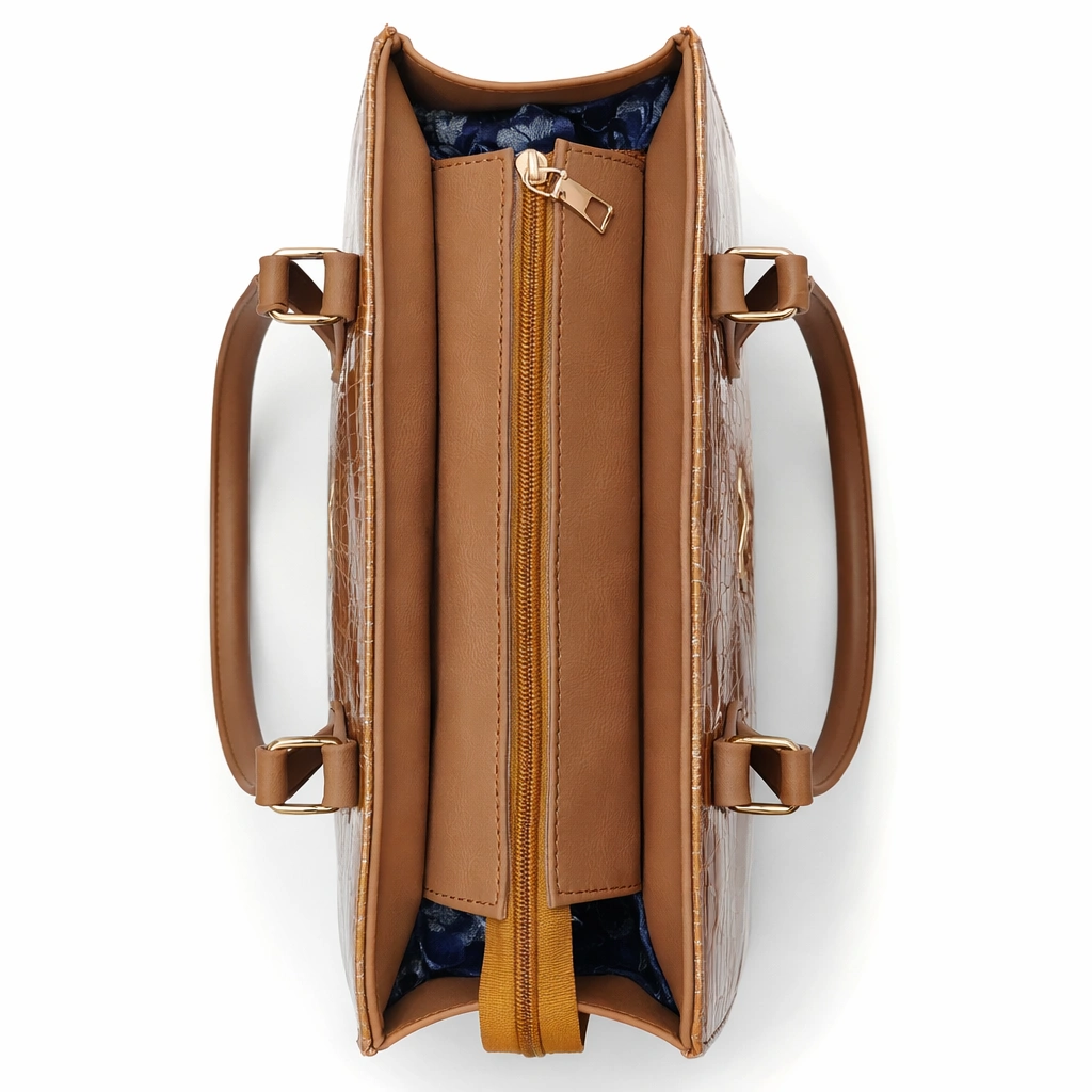 Luxury Croc Texture Women’s Tote Bag – Caramel Brown Edition