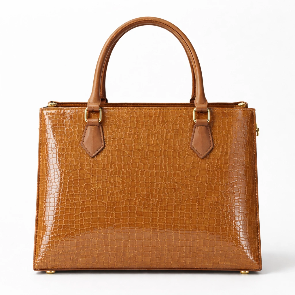 Luxury Croc Texture Women’s Tote Bag – Caramel Brown Edition
