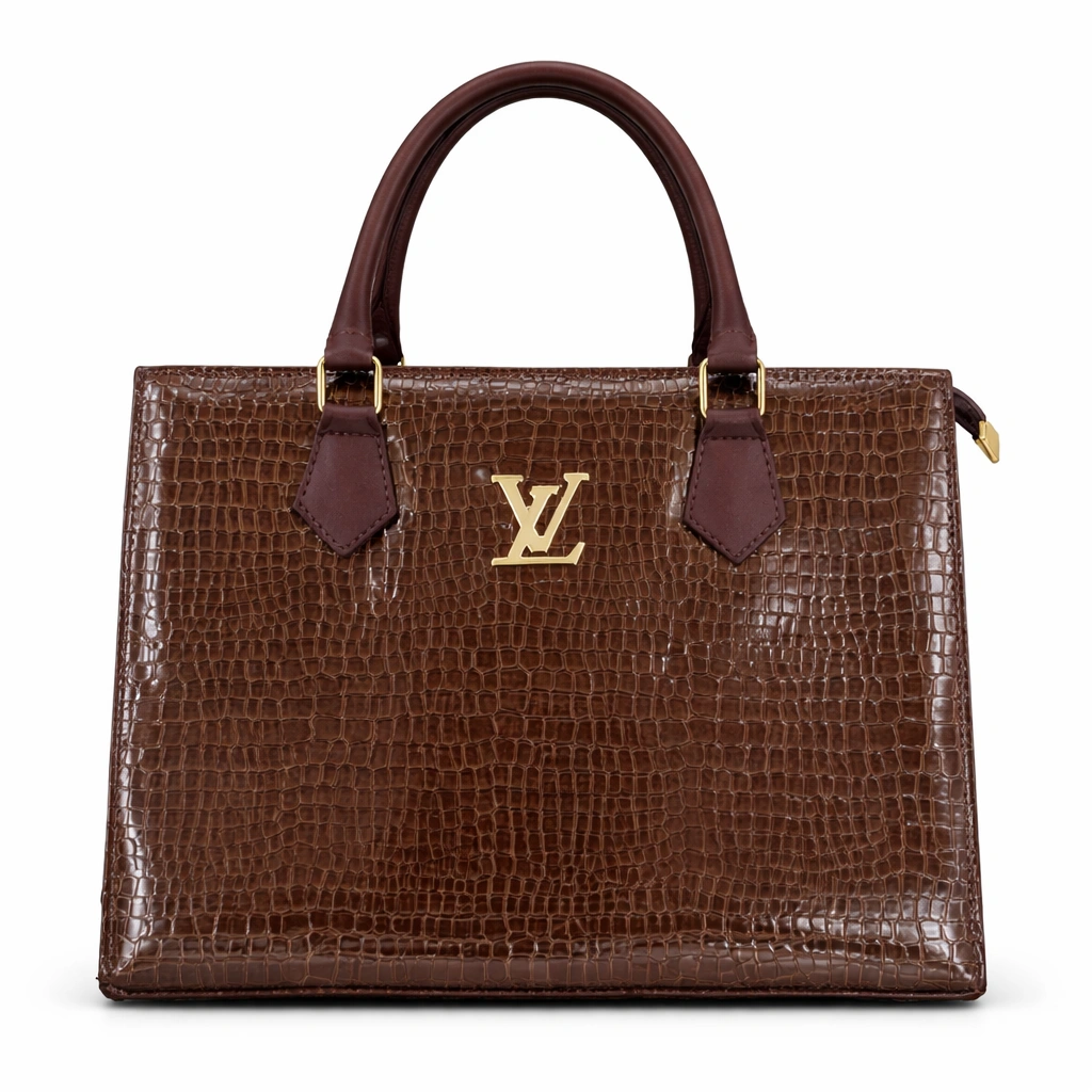Luxury Croc Texture Women’s Tote Bag – Chocolate Brown Edition (1)