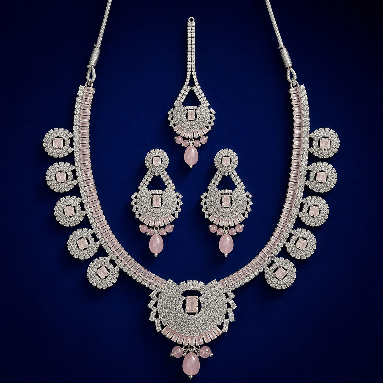 Luxury Pink Crystal Bridal Jewelry Set with Necklace, Earr ( (3)