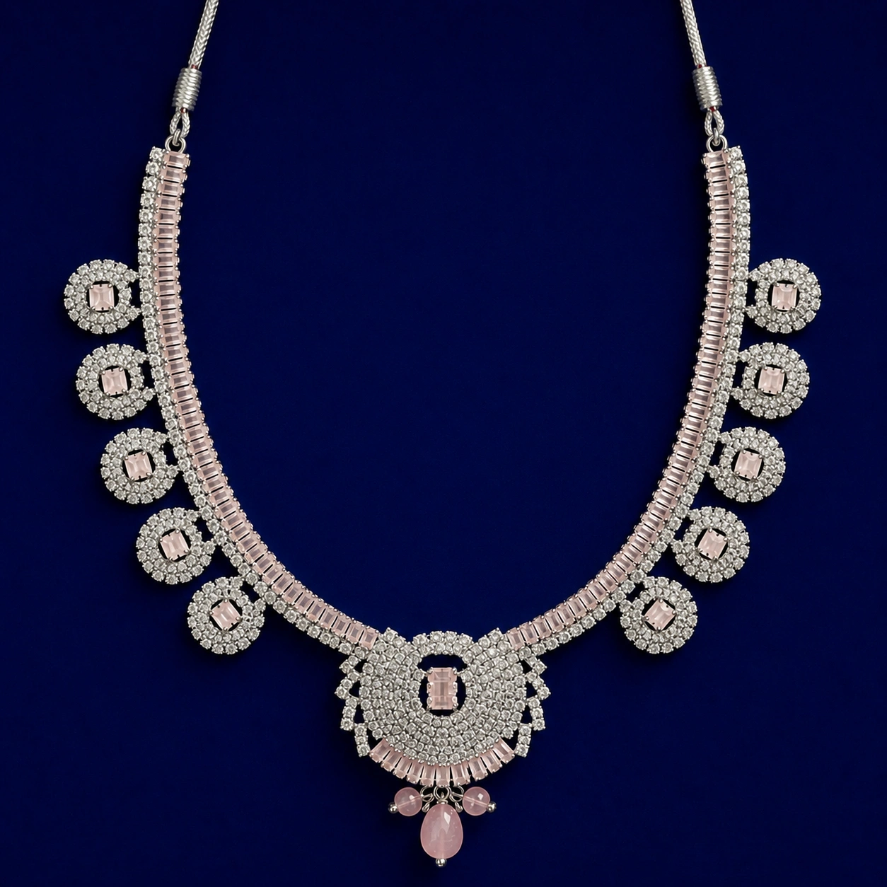 Luxury Pink Crystal Bridal Jewelry Set with Necklace, Earrings & Maang Tikka