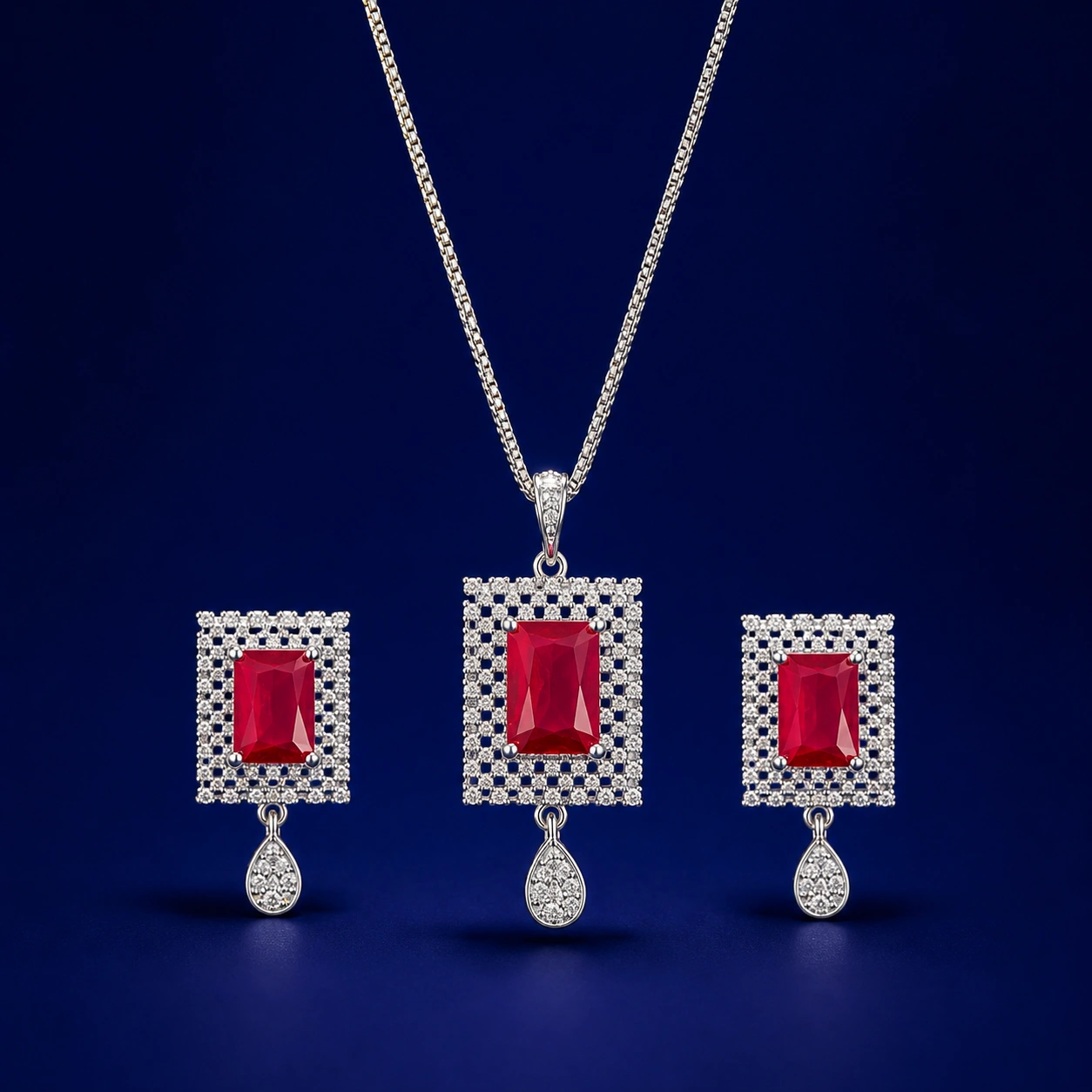 Luxury Ruby Red Crystal Jewelry Set with Pendant & Drop Earrings (1)