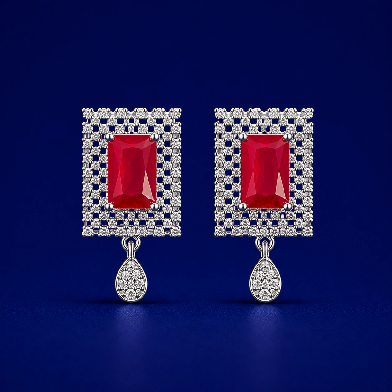 Luxury Ruby Red Crystal Jewelry Set with Pendant & Drop Earrings