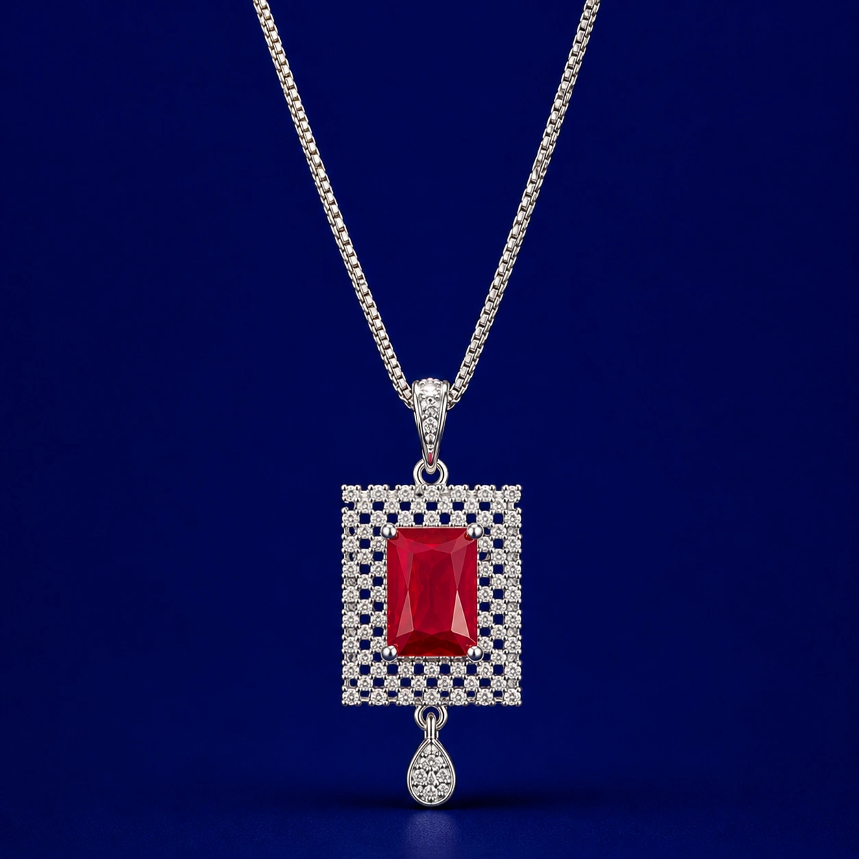 Luxury Ruby Red Crystal Jewelry Set with Pendant & Drop Earrings