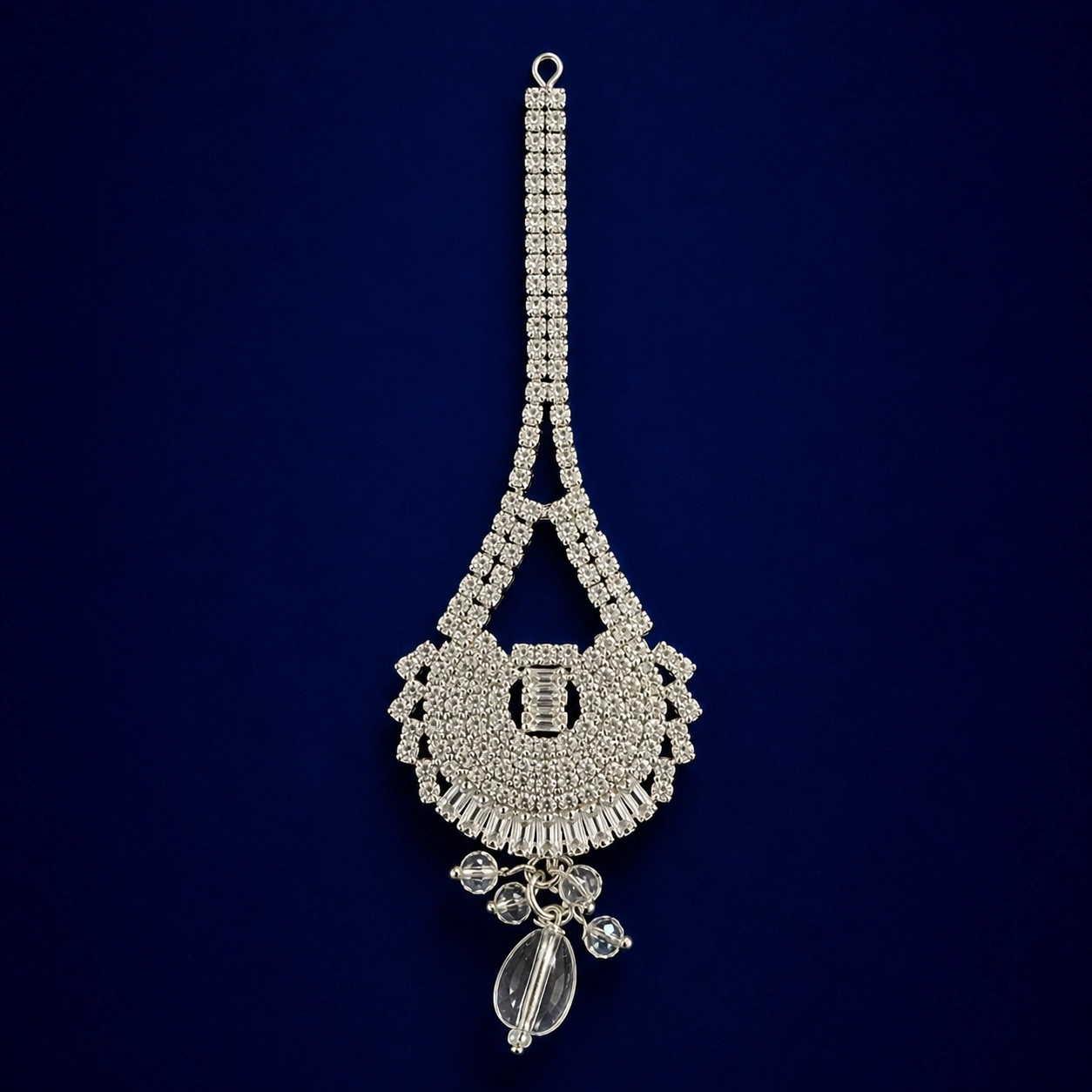 Luxury Silver Crystal Bridal Jewelry Set with Necklace, Earrings & Maang Tikka