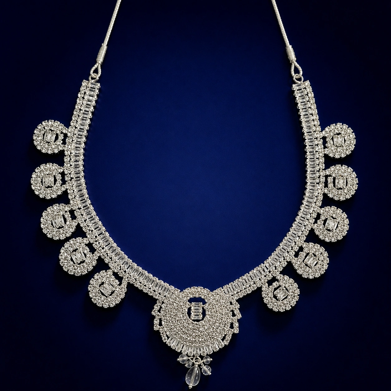 Luxury Silver Crystal Bridal Jewelry Set with Necklace, Earrings & Maang Tikka