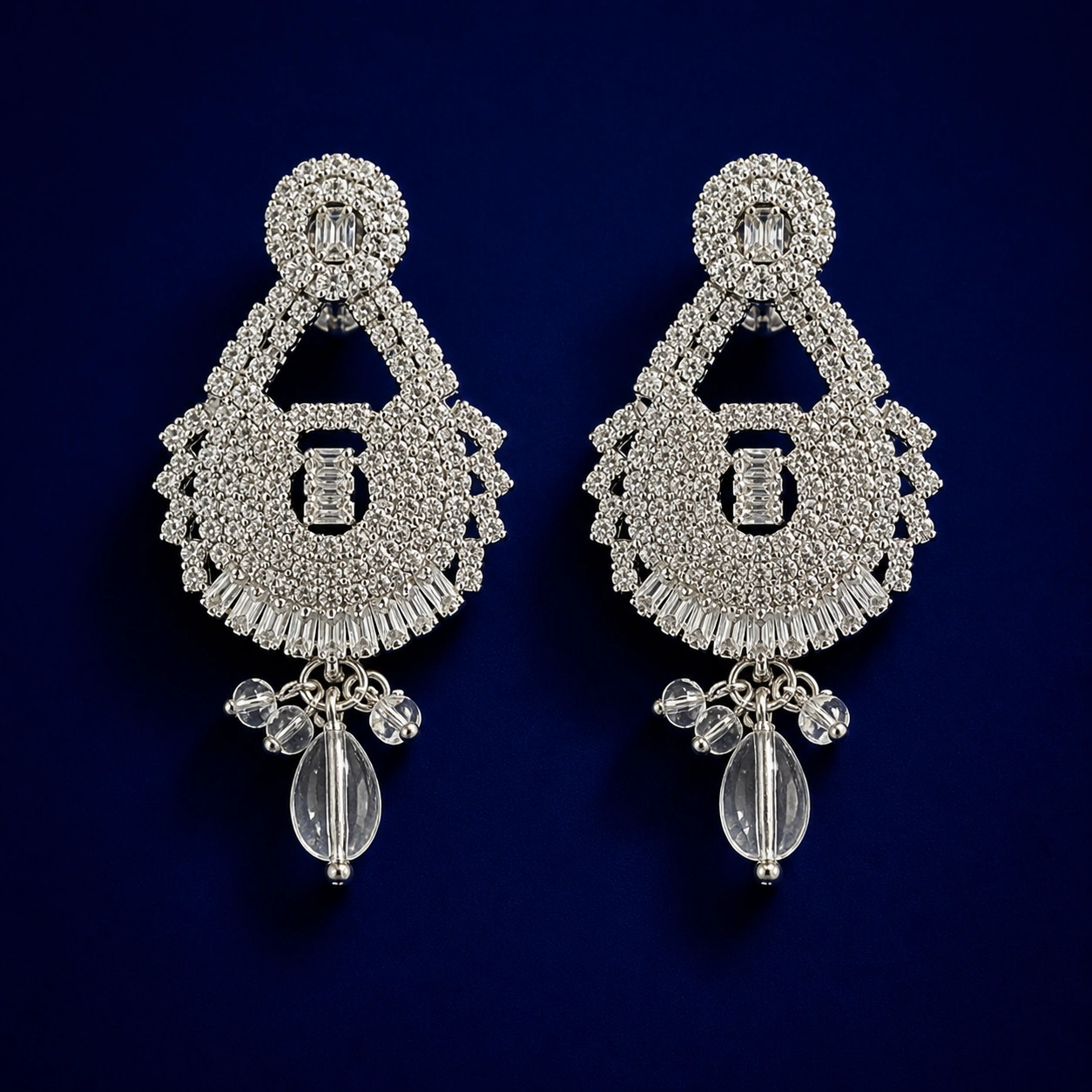 Luxury Silver Crystal Bridal Jewelry Set with Necklace, Earrings & Maang Tikka