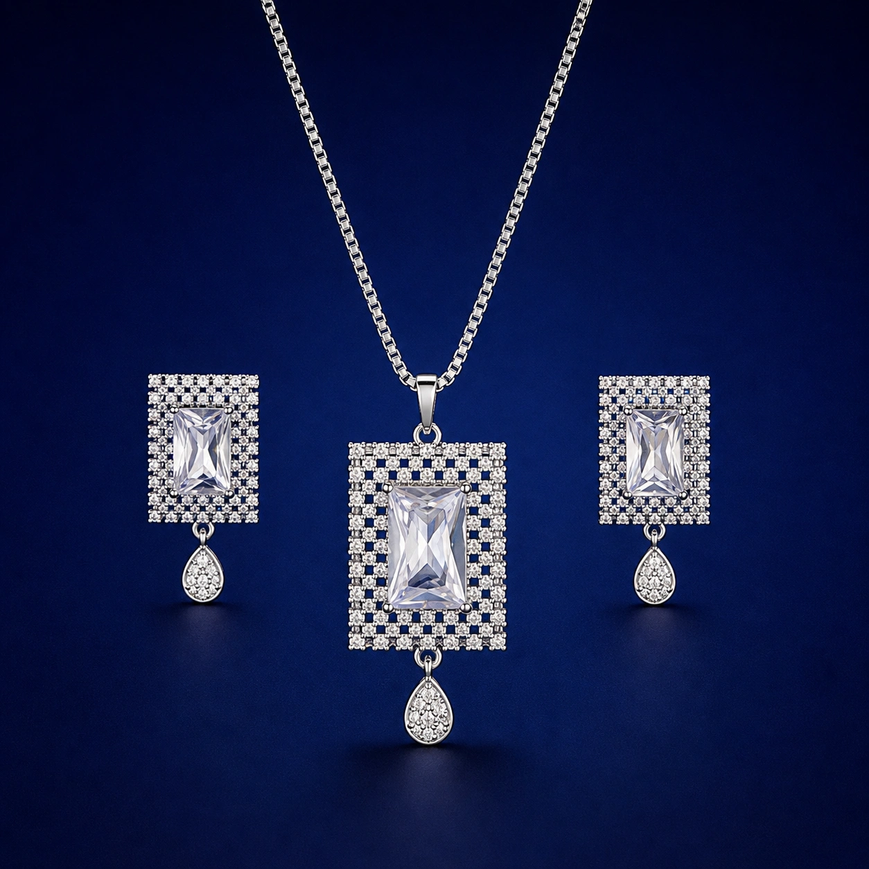 Luxury White Crystal Jewelry Set with Pendant Necklace & Elegant Drop Earrings (1)
