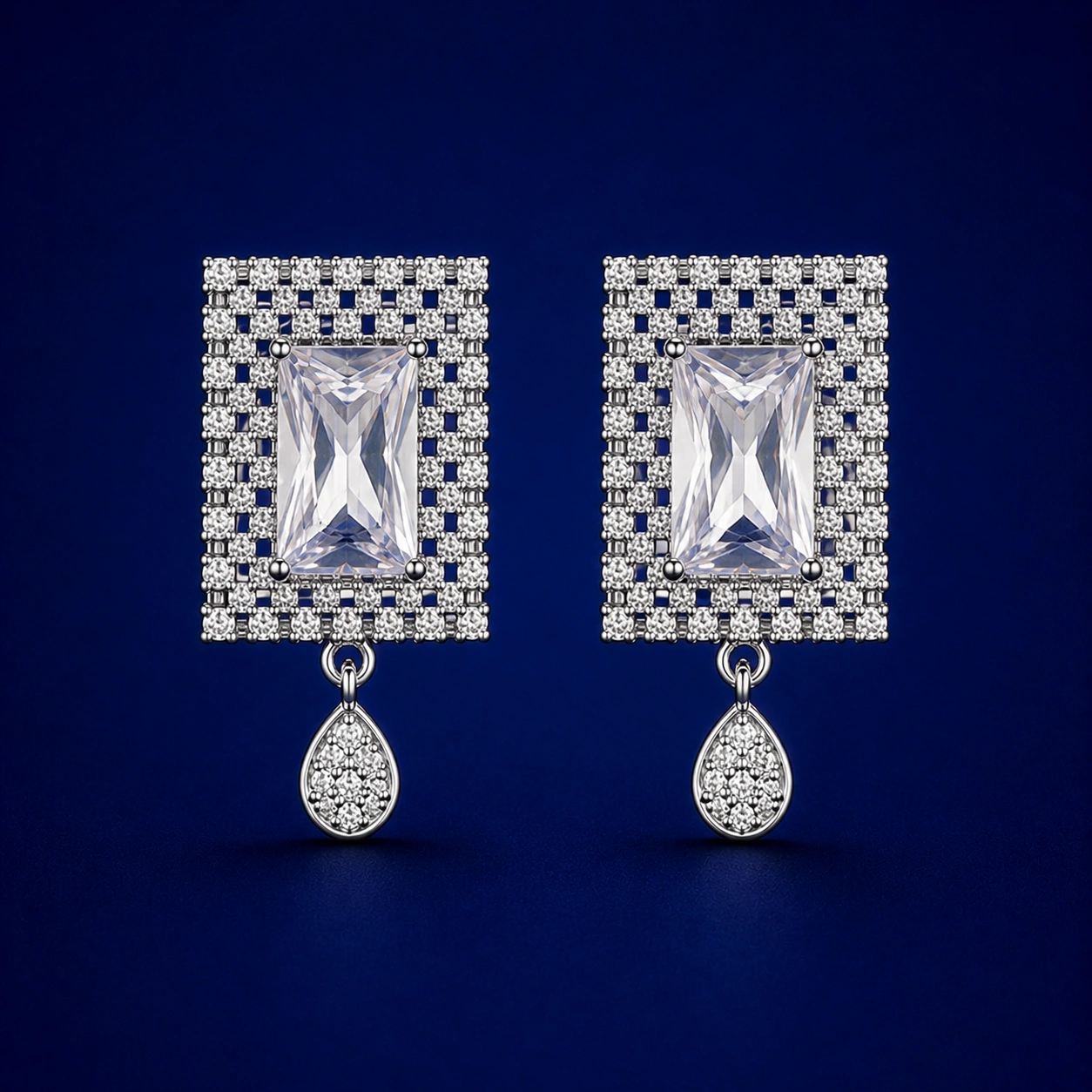 Luxury White Crystal Jewelry Set with Pendant Necklace & Elegant Drop Earrings