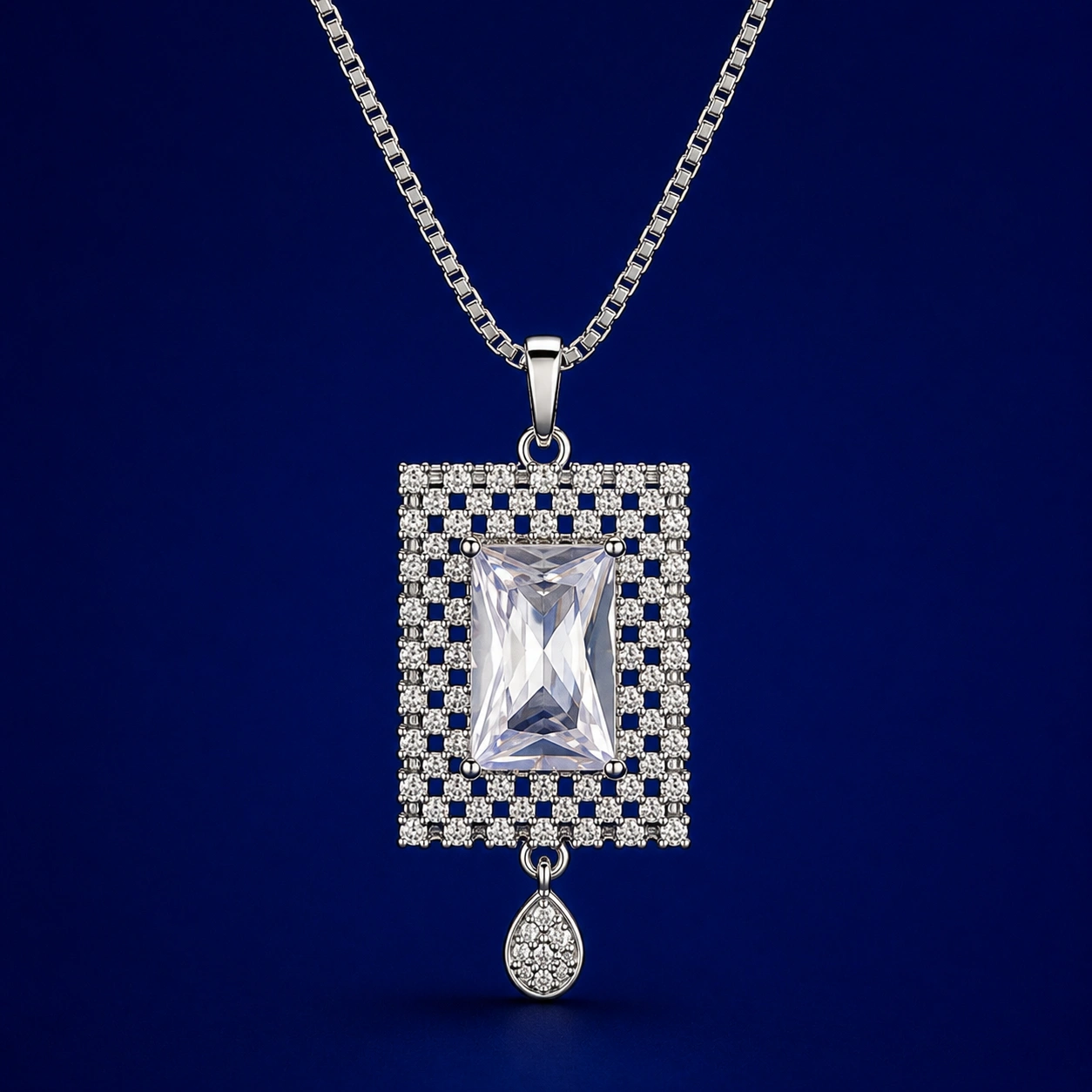 Luxury White Crystal Jewelry Set with Pendant Necklace & Elegant Drop Earrings